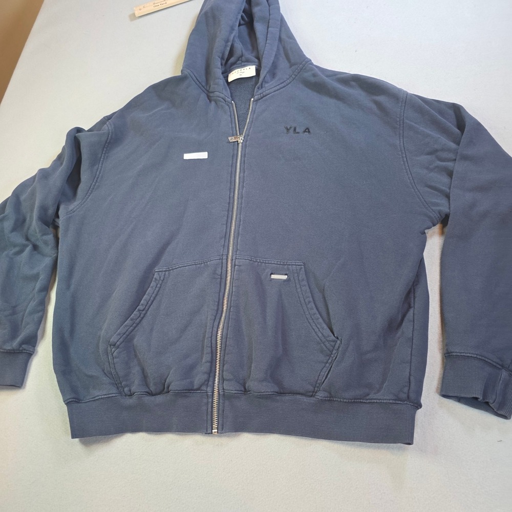 YoungLA Mens Full Zip Hoodie Navy Blue YLA Gym Streetwear XL Distressed